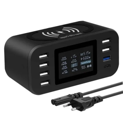 Stacja ładowania bezprzewodowego z 7 inteligentnymi portami USB i wyświetlaczem LED